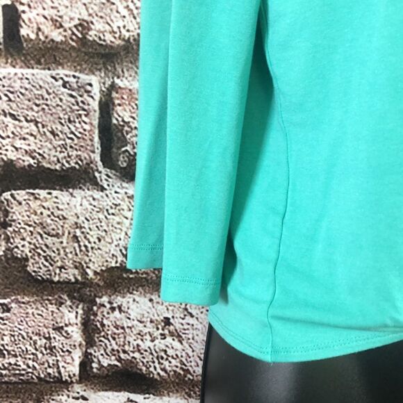 JM Collection Petite Blouse aqua Green Tie Front with Three Quarter Sleeves - Picture 3 of 7